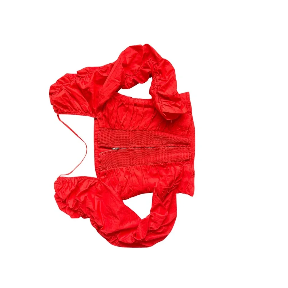 Reformation Joi Red Ruched Puff Sleeve‎ Top Square Neck Smocked Back Size 2